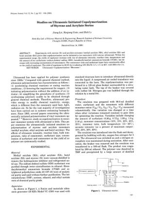 Studies on Ultrasonic Initiated Copolymerization of Styrene and Acrylate Series