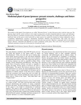 Medicinal Plant of Genus Ipomoea: Present Scenario, Challenges and Future Prospective Deepa Srivastava Department of Botany, D.D.U