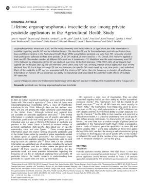 Lifetime Organophosphorous Insecticide Use Among Private Pesticide Applicators in the Agricultural Health Study
