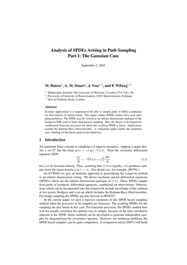 Analysis of Spdes Arising in Path Sampling Part I: the Gaussian Case