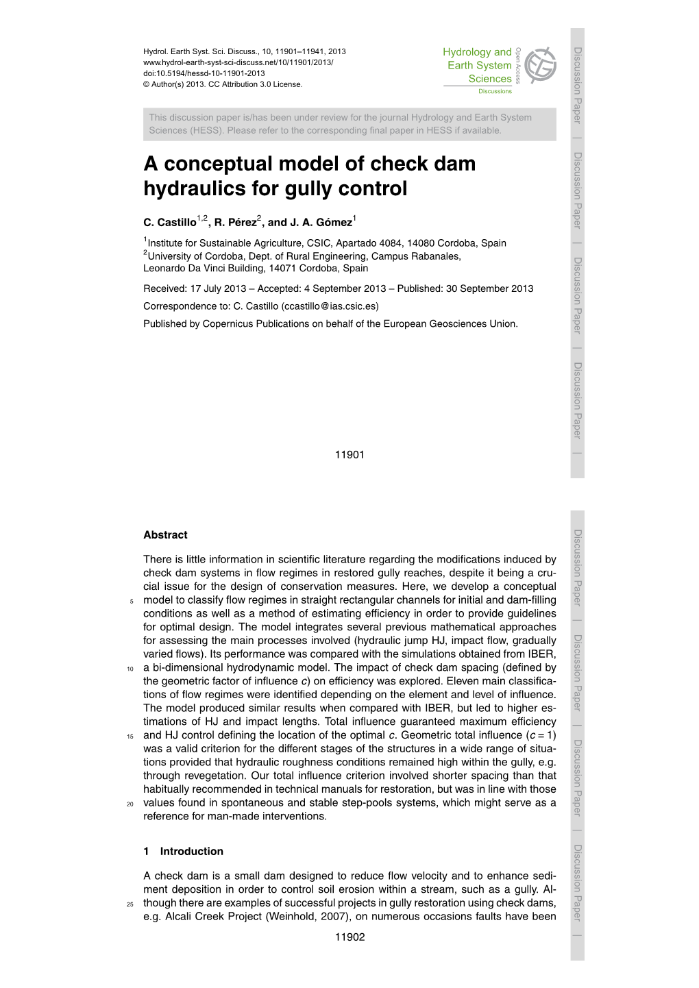 A Conceptual Model of Check Dam Hydraulics for Gully Control