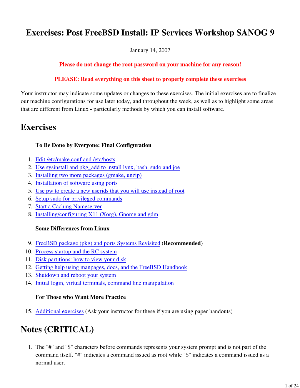 Exercises: Post Freebsd Install: IP Services Workshop SANOG 9