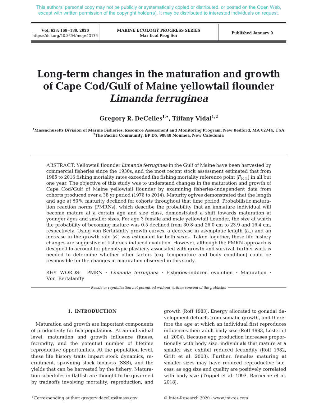 Marine Ecology Progress Series 633:169