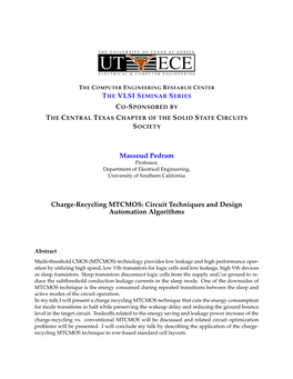 Massoud Pedram Charge-Recycling MTCMOS: Circuit Techniques and Design Automation Algorithms