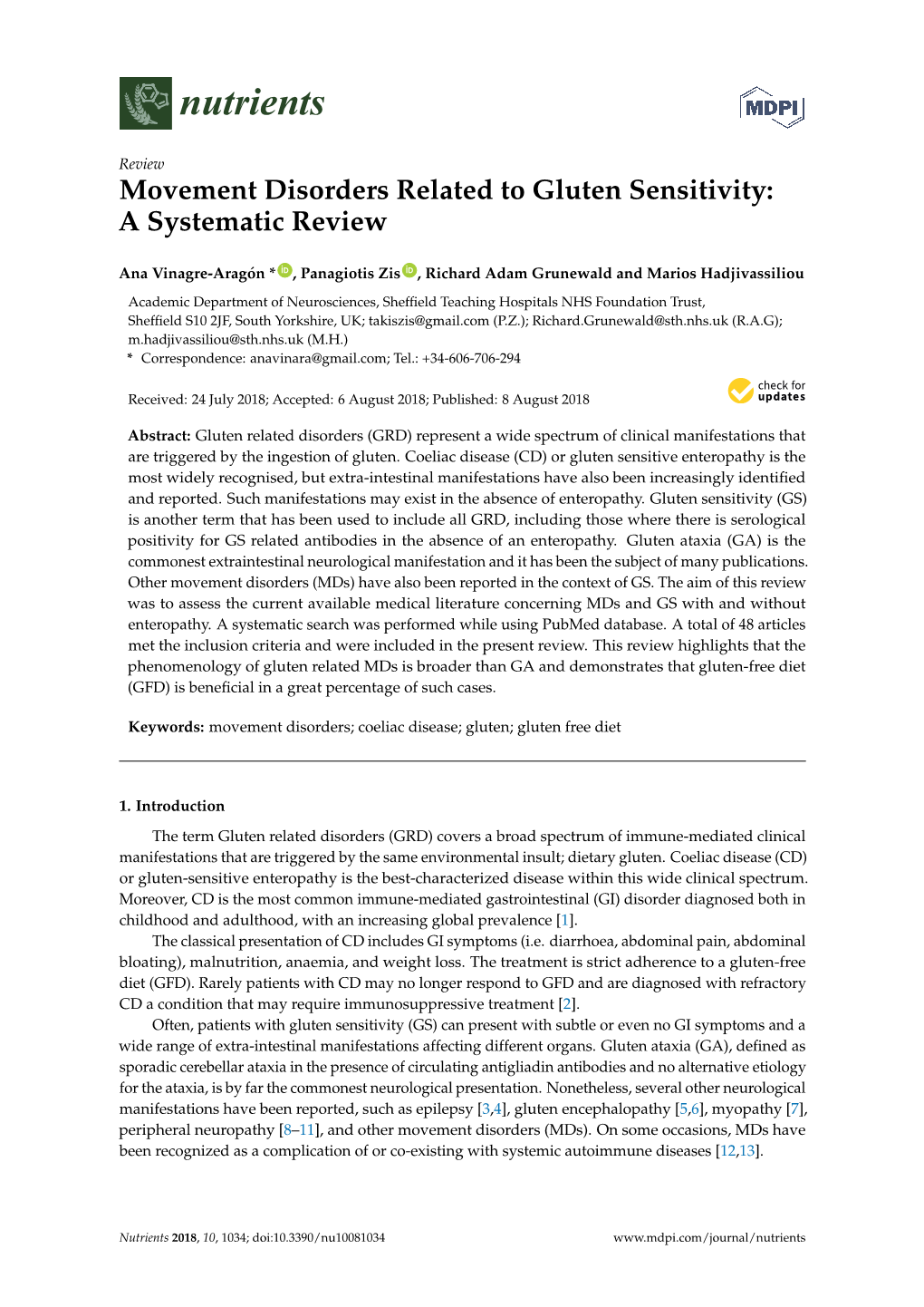 Movement Disorders Related to Gluten Sensitivity: a Systematic Review