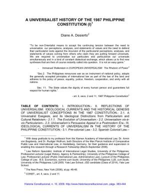 A Universalist History of the 1987 Philippine Constitution (I)1