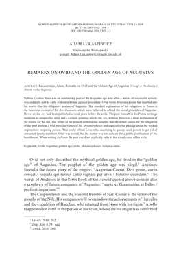 Remarks on Ovid and the Golden Age of Augustus