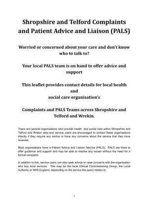 Shropshire and Telford Complaints and Patient Advice and Liaison (PALS)