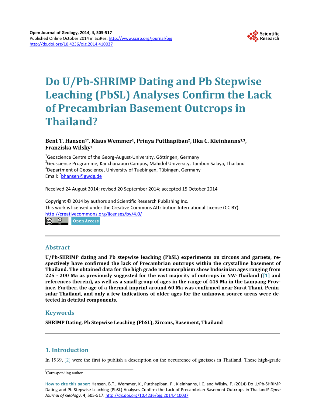 Do U/Pb-SHRIMP Dating and Pb Stepwise Leaching (Pbsl) Analyses Confirm the Lack of Precambrian Basement Outcrops in Thailand?