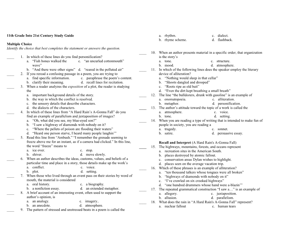 11Th Grade Into 21St Century Study Guide