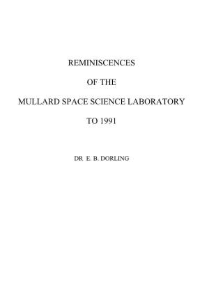 Reminiscences of the Mullard Space Science Laboratory