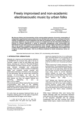 Freely Improvised and Non-Academic Electroacoustic Music by Urban Folks