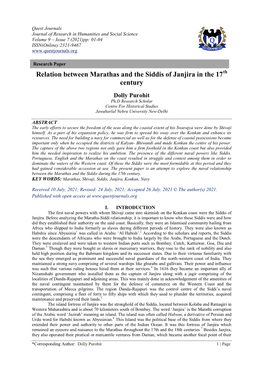 Relation Between Marathas and the Siddis of Janjira in the 17 Century