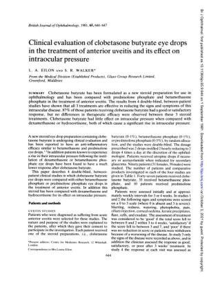 Clinical Evaluation of Clobetasone Butyrate Eye Drops in the Treatment of Anterior Uveitis and Its Effect on Intraocular Pressure