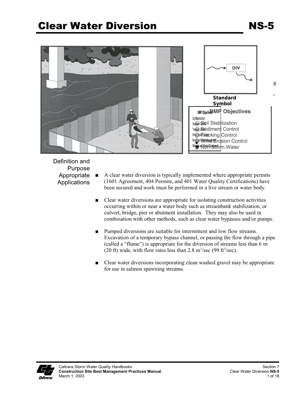 Construction Site Best Management Practices Manual Clear Water Diversion NS-5