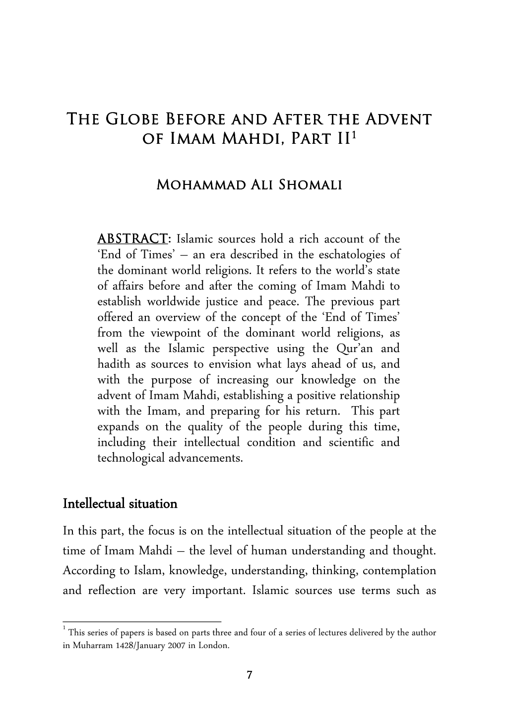 The Globe Before and After the Advent of Imam Mahdi, Part II 111