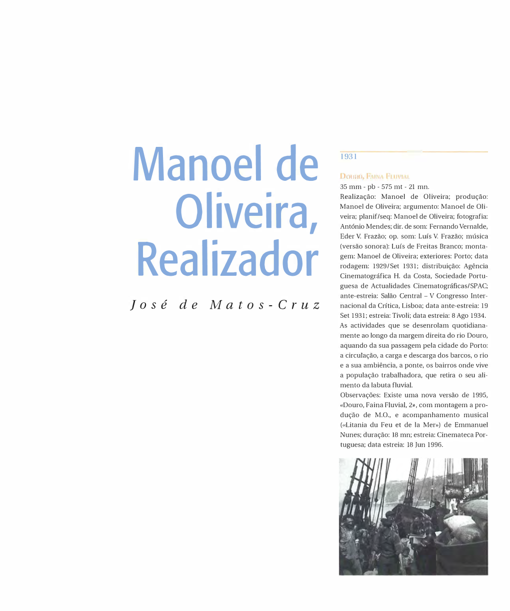 Manoel De Oliveira, Realizador
