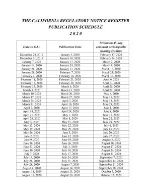 Notice Register Schedule 2020