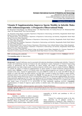 Vitamin D Supplementation Improves Sperm Motility in Infertile Males with Asthenozoospermia: a Prospective Observational Study Dr