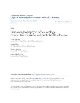 Filaria Zoogeography in Africa: Ecology, Competitive Exclusion, And