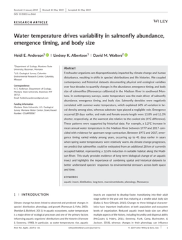 Water Temperature Drives Variability in Salmonfly Abundance, Emergence Timing, and Body Size