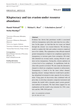 Kleptocracy and Tax Evasion Under Resource Abundance