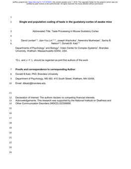 Single and Population Coding of Taste in the Gustatory-Cortex of Awake Mice