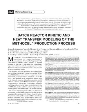 Batch Reactor Kinetic and Heat Transfer Modeling of the METHOCEL™ Production Process