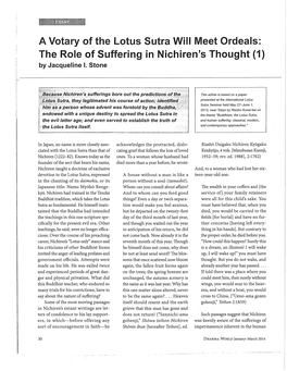 A Votary of the Lotus Sutra Will Meet Ordeals: the Role of Suffering in Nichiren's Thought (1) by Jacqueline I