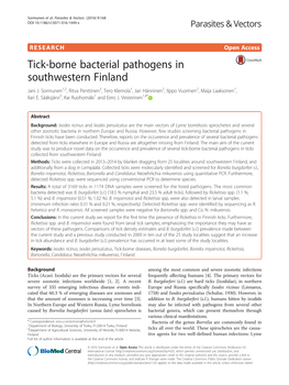 Tick-Borne Bacterial Pathogens in Southwestern Finland Jani J