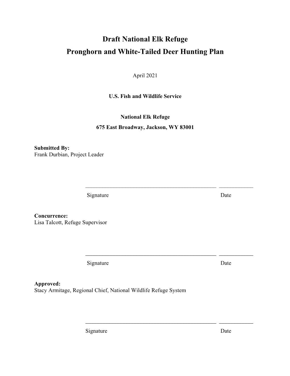 Draft National Elk Refuge Pronghorn and White-Tailed Deer Hunting Plan