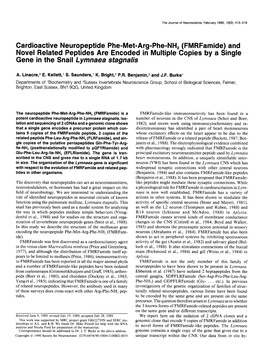 Fmrfamide) and Novel Related Peptides Are Encoded in Multiple Copies by a Single Gene in the Snail Lymnaea Stagnalis