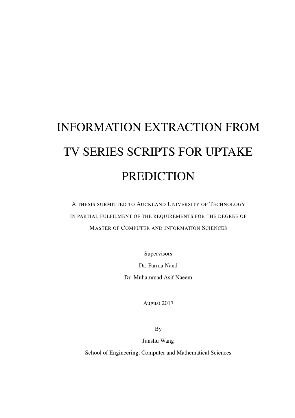 Information Extraction from Tv Series Scripts for Uptake Prediction