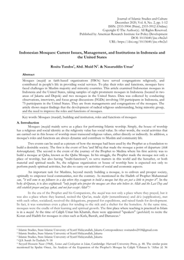 Indonesian Mosques: Current Issues, Management, and Institutions in Indonesia and the United States