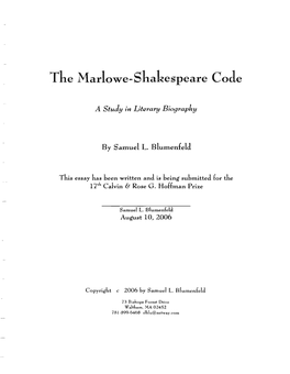 The Marlowe-Shakespeare Code