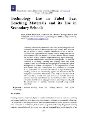 Technology Use in Fabel Text Teaching Materials and Its Use in Secondary Schools