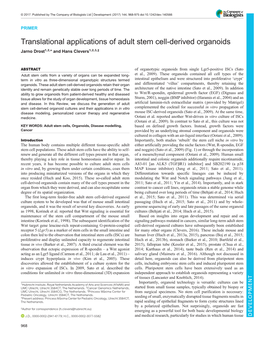 Translational Applications of Adult Stem Cell-Derived Organoids Jarno Drost1,2,* and Hans Clevers1,2,3,‡