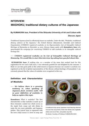 WASHOKU, Traditional Dietary Cultures of the Japanese