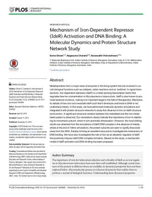 Mechanism of Iron-Dependent Repressor (Ider) Activation and DNA Binding: a Molecular Dynamics and Protein Structure Network Study