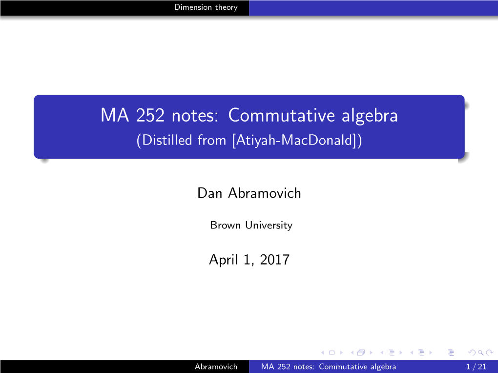 MA 252 Notes: Commutative Algebra (Distilled from [Atiyah-Macdonald])