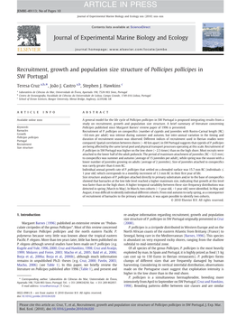 Recruitment, Growth and Population Size Structure of Pollicipes Pollicipes in SW Portugal
