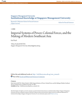 Imperial Systems of Power, Colonial Forces, and the Making of Modern Southeast Asia Karl Hack