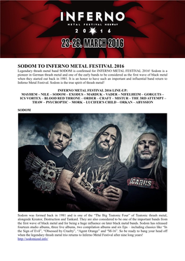 Sodom to Inferno Metal Festival 2016