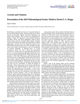 Awards and Citations Presentation of the 2015 Paleontological Society