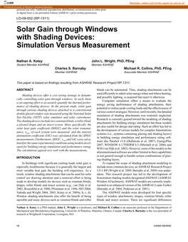 Solar Gain Through Windows with Shading Devices: Simulation Versus Measurement