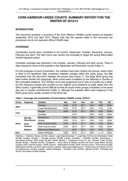 Cork Harbour I-Webs Counts: Summary Report for the Winter of 2012/13