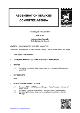 14.02.20 - RSC - 5.1 - Revision of Fees Charges - Public Protection 2014-15 HARTLEPOOL BOROUGH COUNCIL 1 Regeneration Services Committee – 20 February 2014 5.1