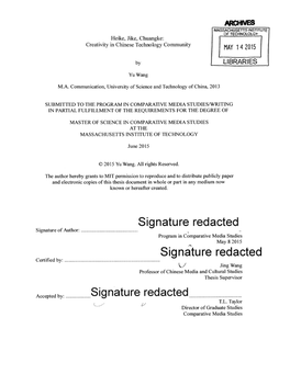 Signature Redacted Signature of Author: