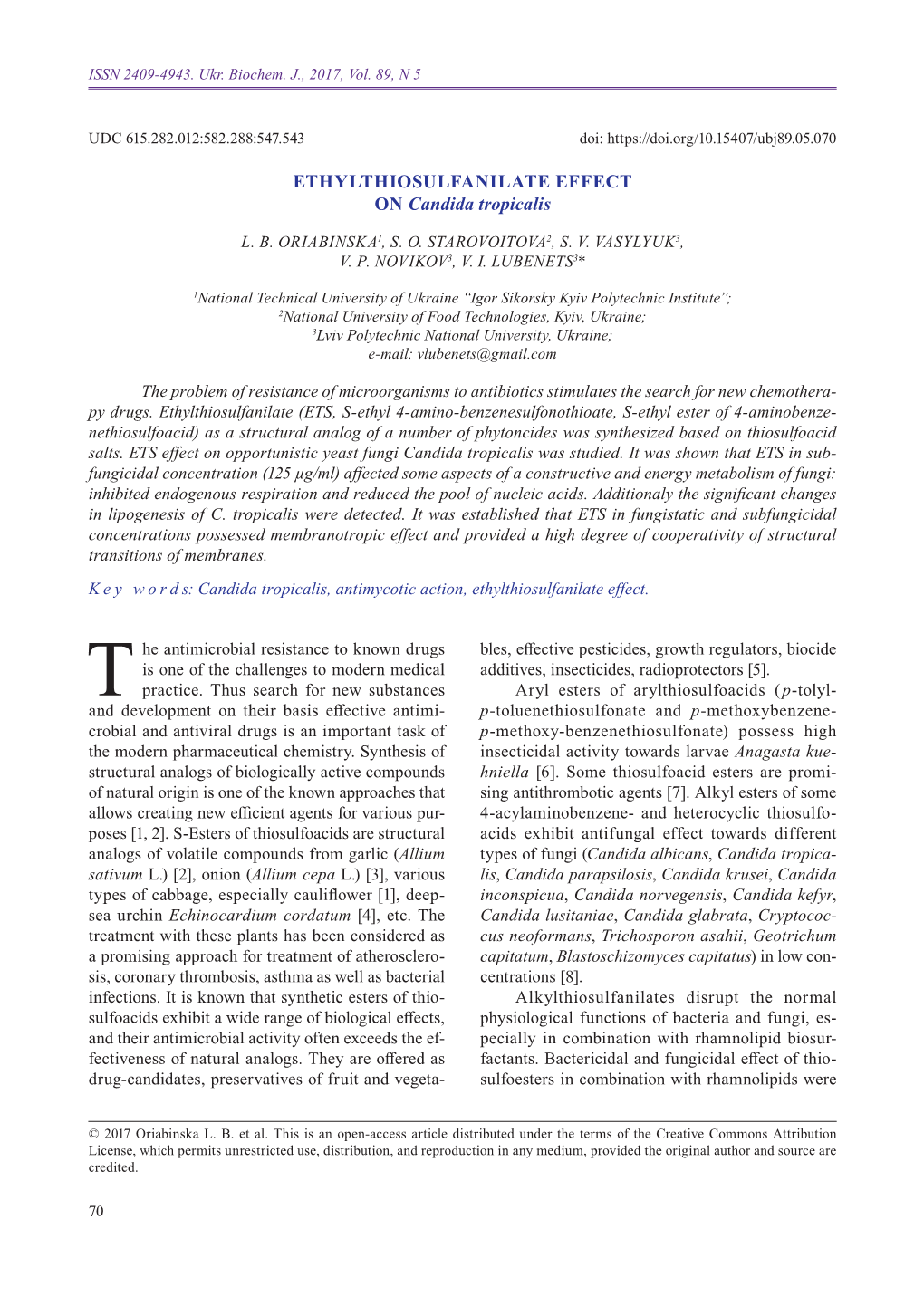 Ethylthiosulfanilate Effect on Candida Tropicalis