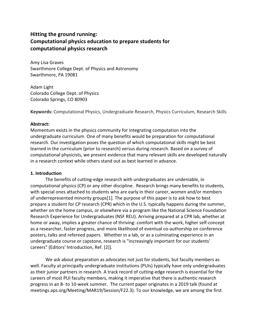 Computational Physics Education to Prepare Students for Computational Physics Research